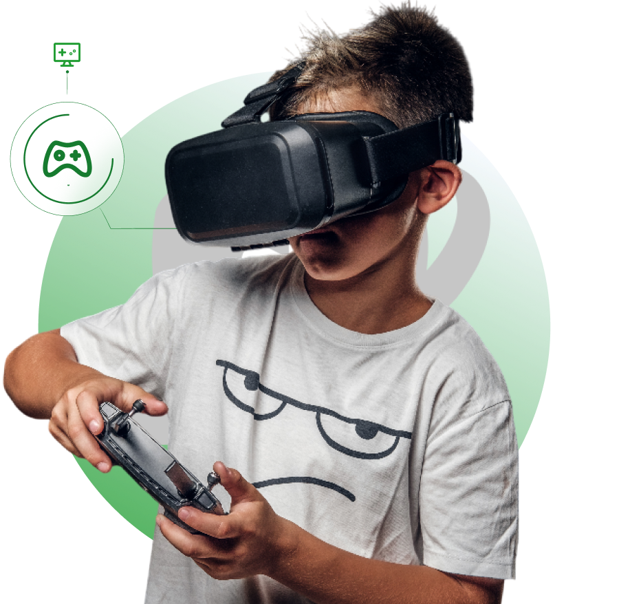 Jovem com óculos de realidade virtual ExitLag